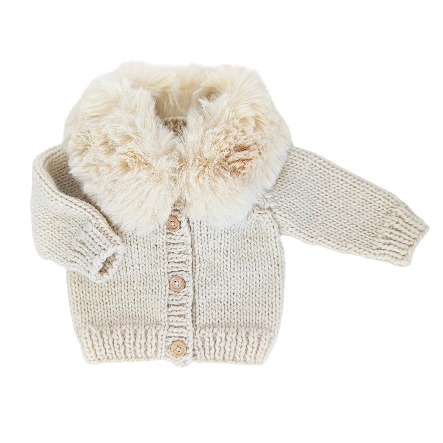 FUR COLLAR NATURAL CARDIGAN SWEATER