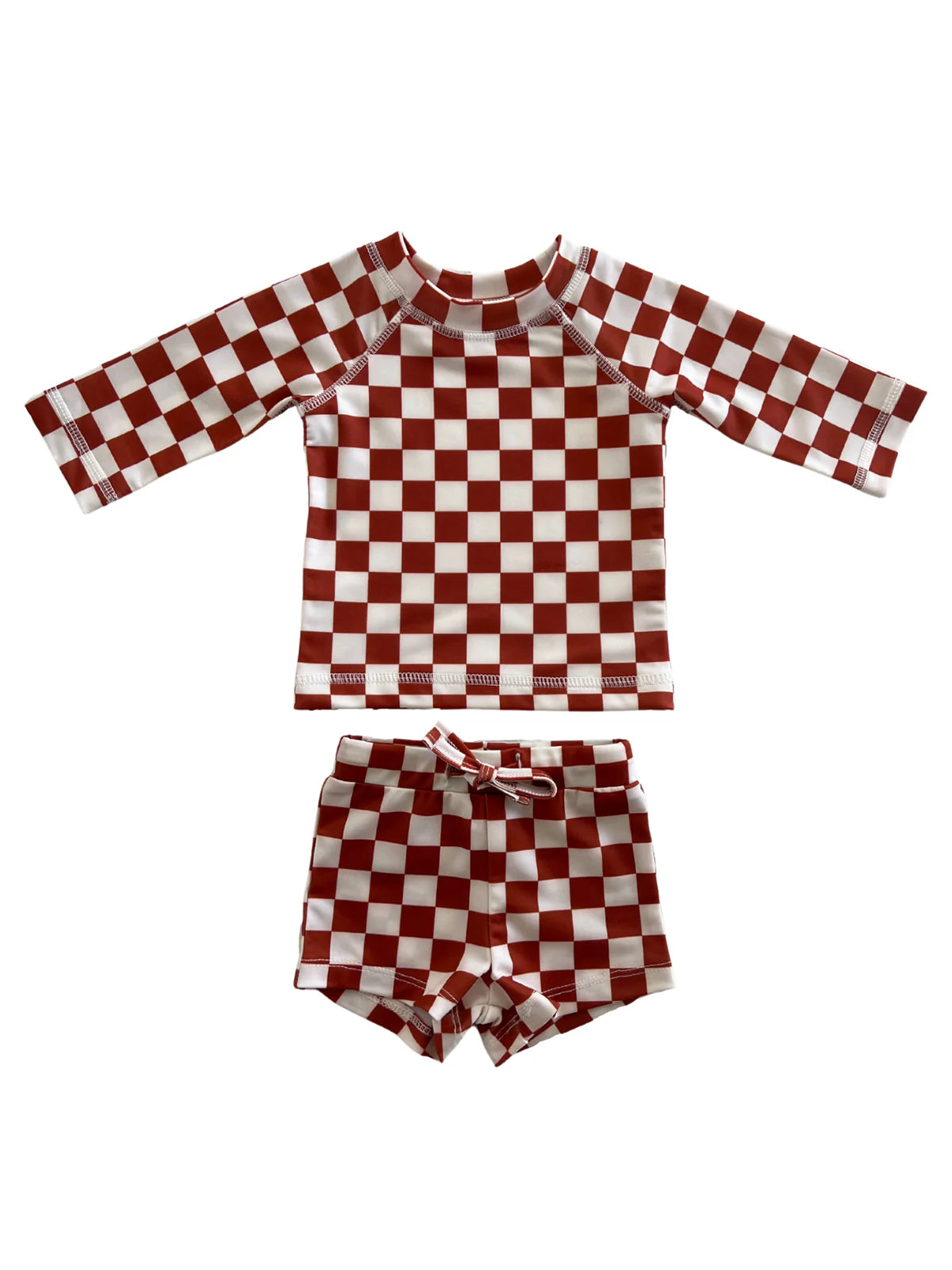 BROWN & WHITE CHECKER SWIMSUIT SET