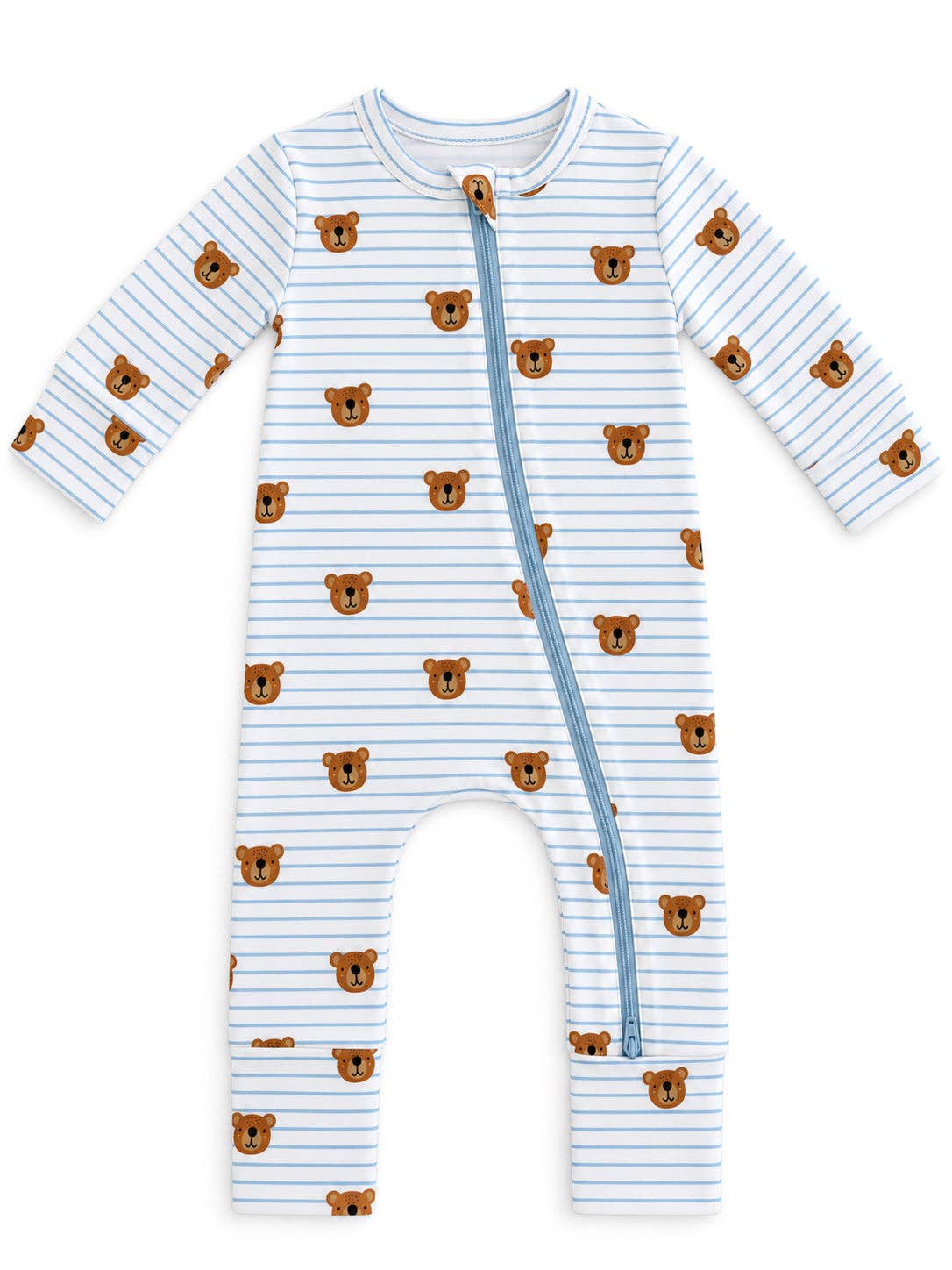 Blue Bear Stripe / Organic Cotton 2-Way Zip Romper