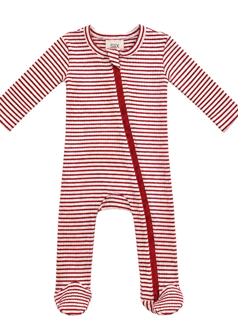Red Stripe / Ribbed 2-Way Zip Footie