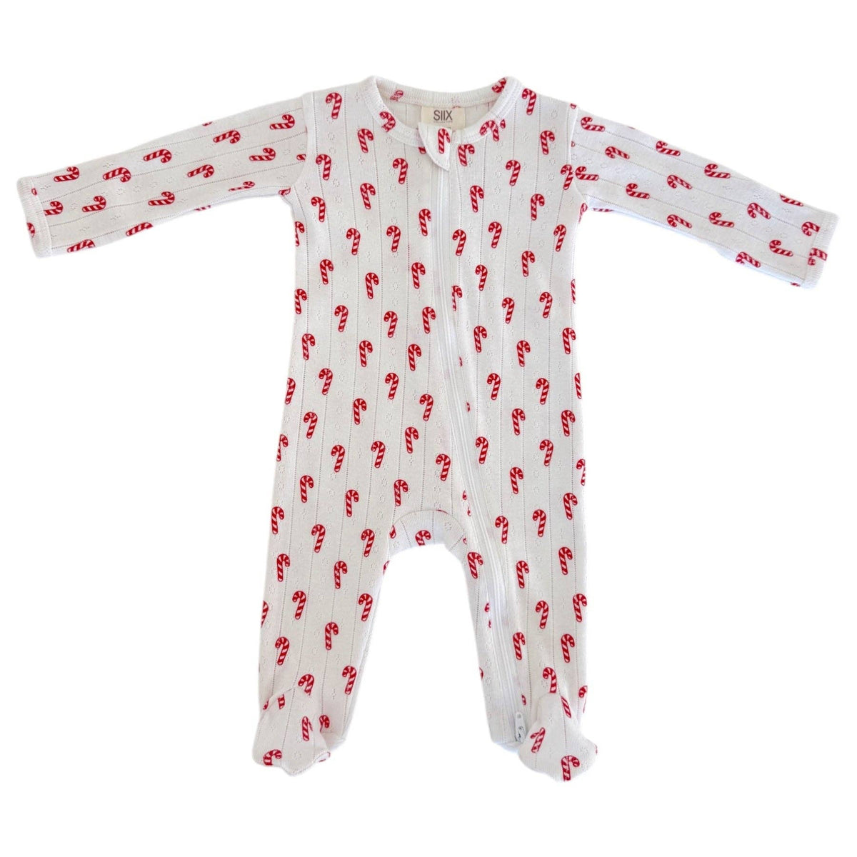 Candy Cane / Organic Pointelle 2-Way Zip Footie
