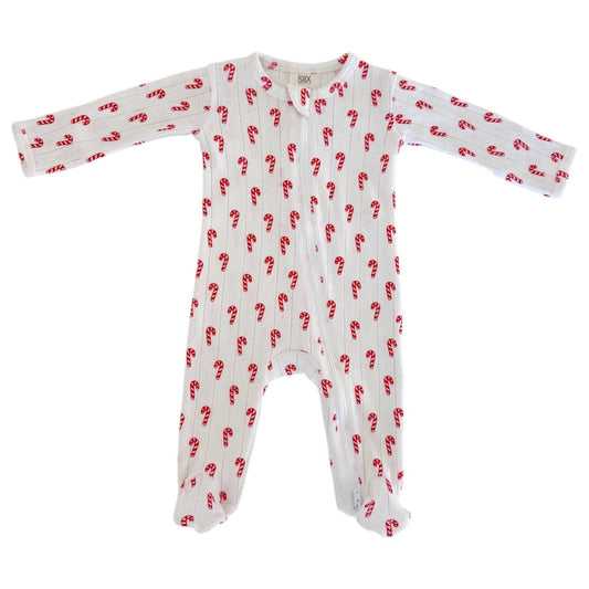 Candy Cane / Organic Pointelle 2-Way Zip Footie