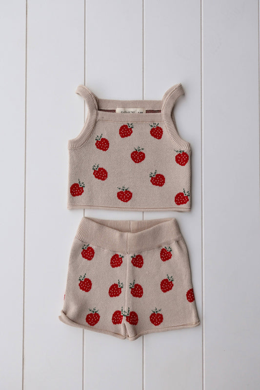 KNIT STRAWBERRY TWO PIECE SET