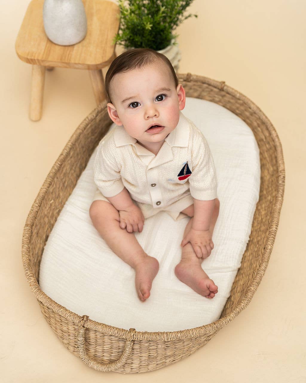 Sailboat Embroidered Baby Shirt & Shorts Set (Organic)