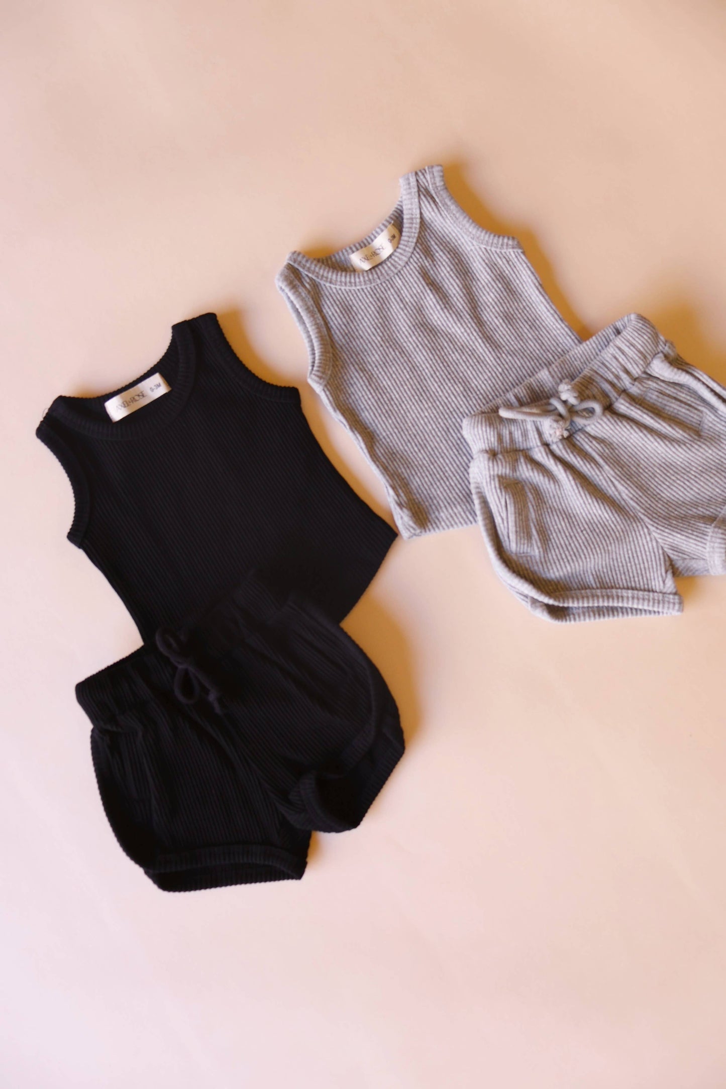 RIBBED GREY TANK SHORT SET