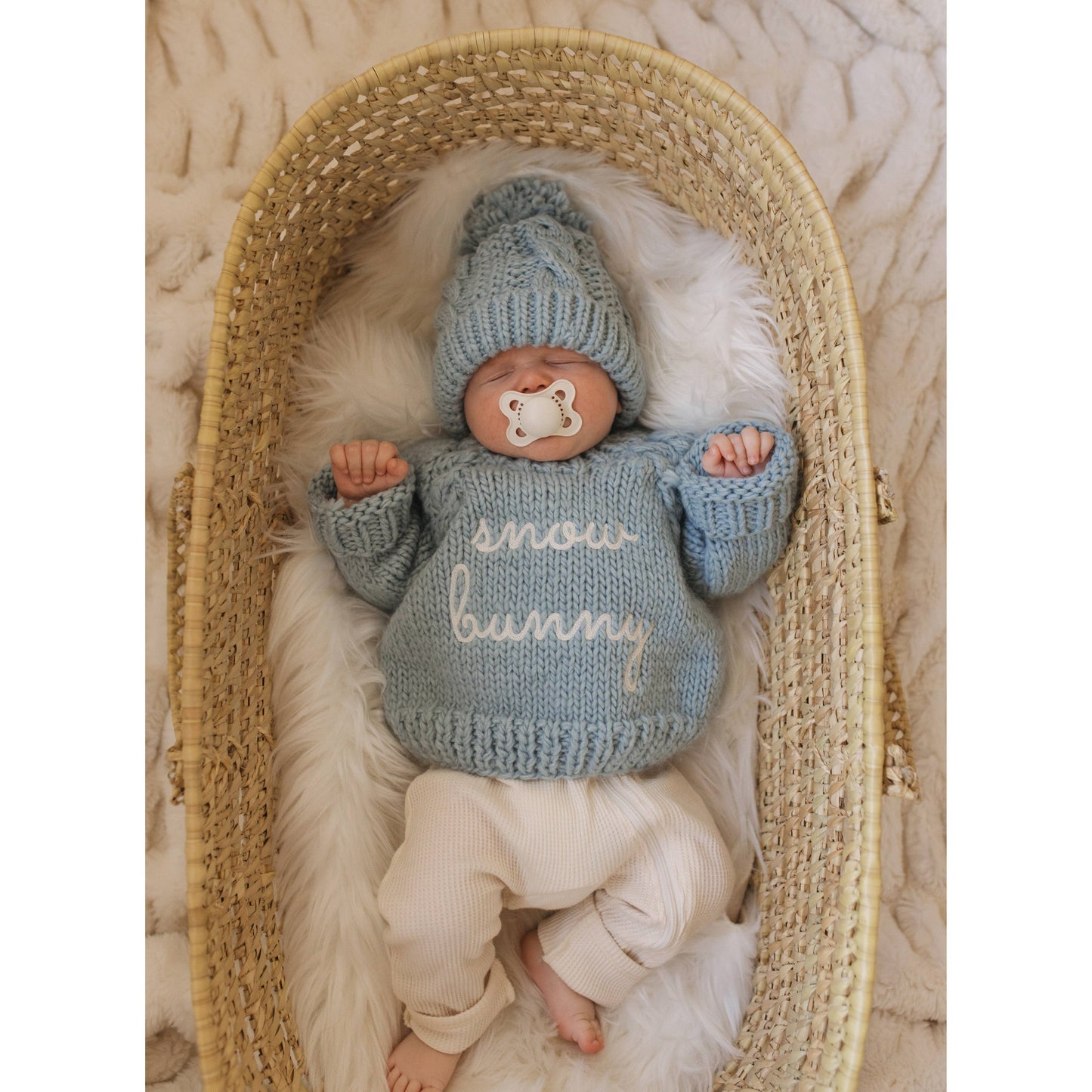 SNOW BUNNY SURF BLUE CREW NECK SWEATER FOR BABY & TODDLER