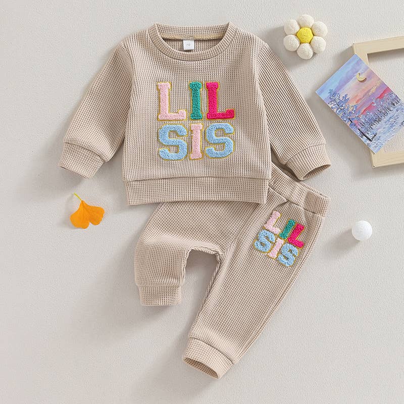 GIRLS WAFFLE EMBROIDERY 2PCS SET