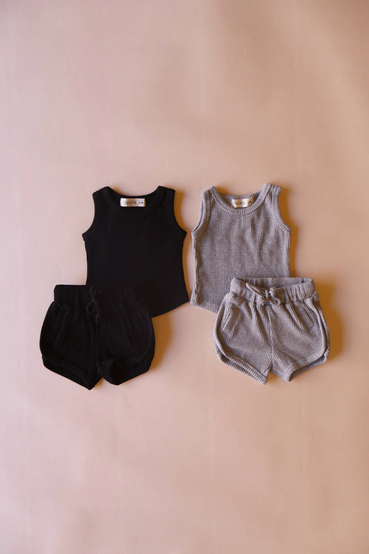 RIBBED GREY TANK SHORT SET