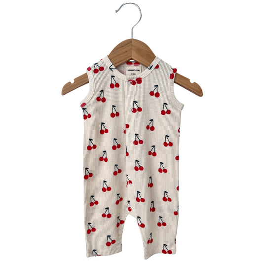ORGANIC CHERRY WAFFLE ROMPER