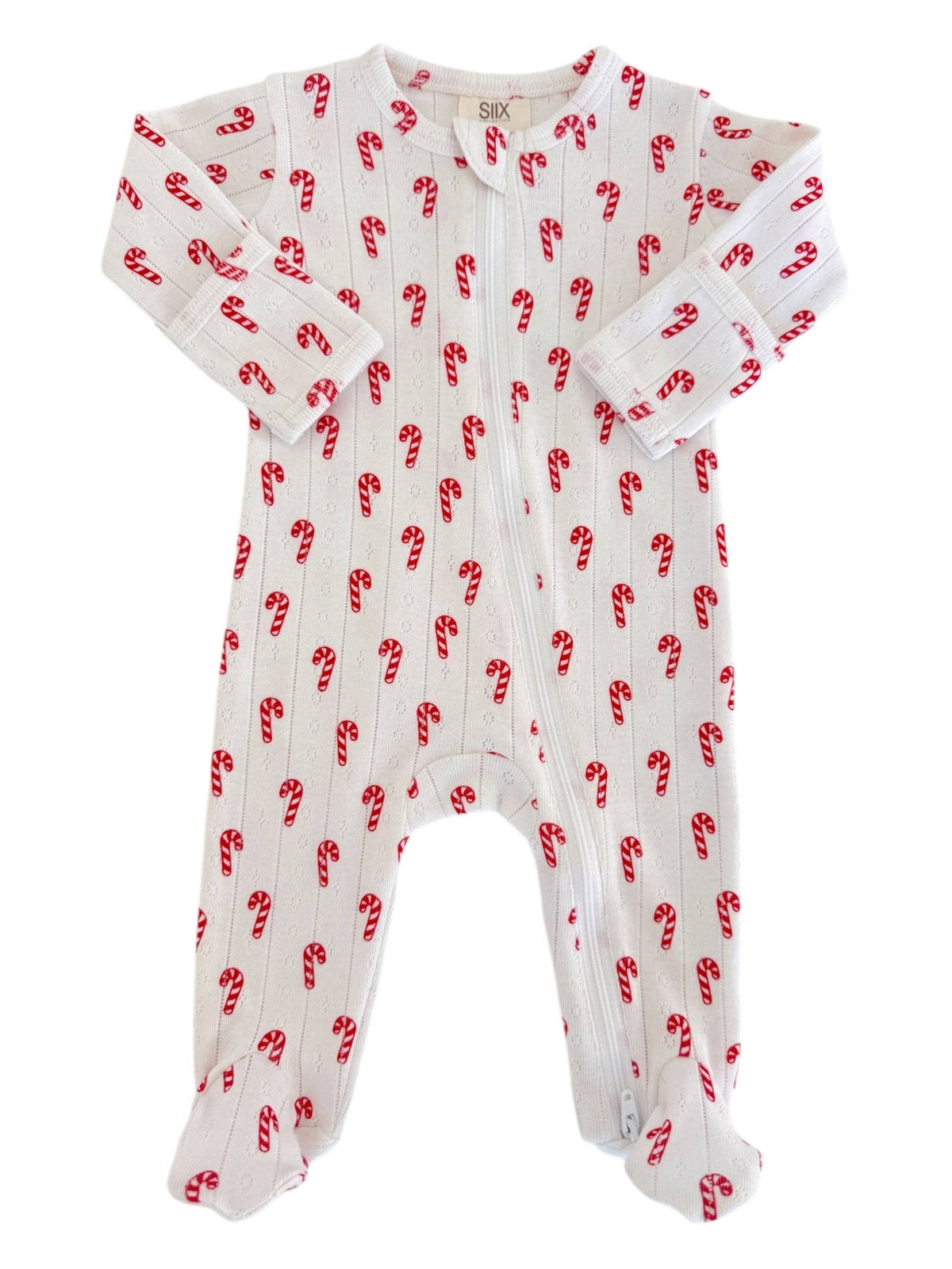 Candy Cane / Organic Pointelle 2-Way Zip Footie