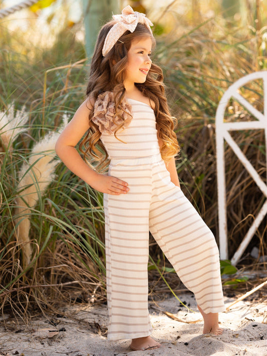 SANDY STROLL STRIPED ONE-SHOULDER TOP AND PALAZZO PANTS SET