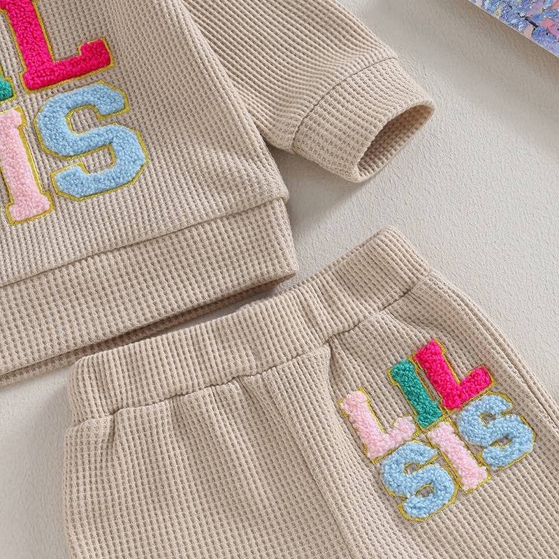 GIRLS WAFFLE EMBROIDERY 2PCS SET