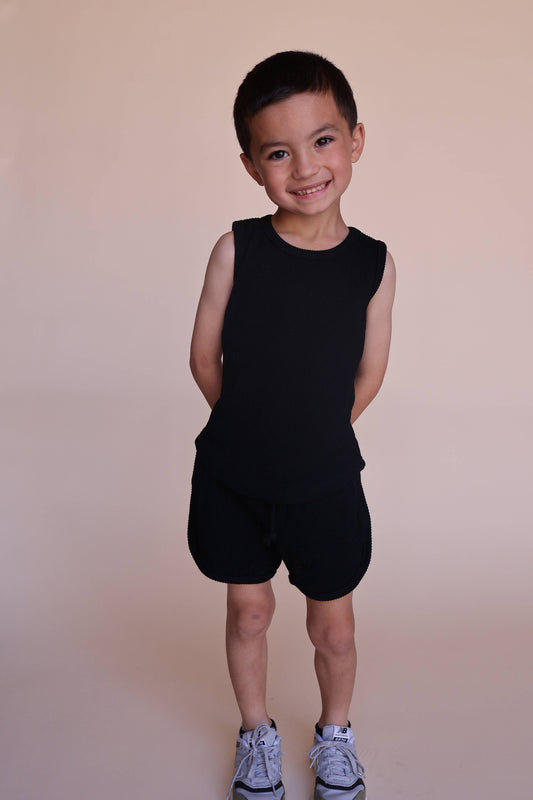 RIBBED GREY TANK SHORT SET