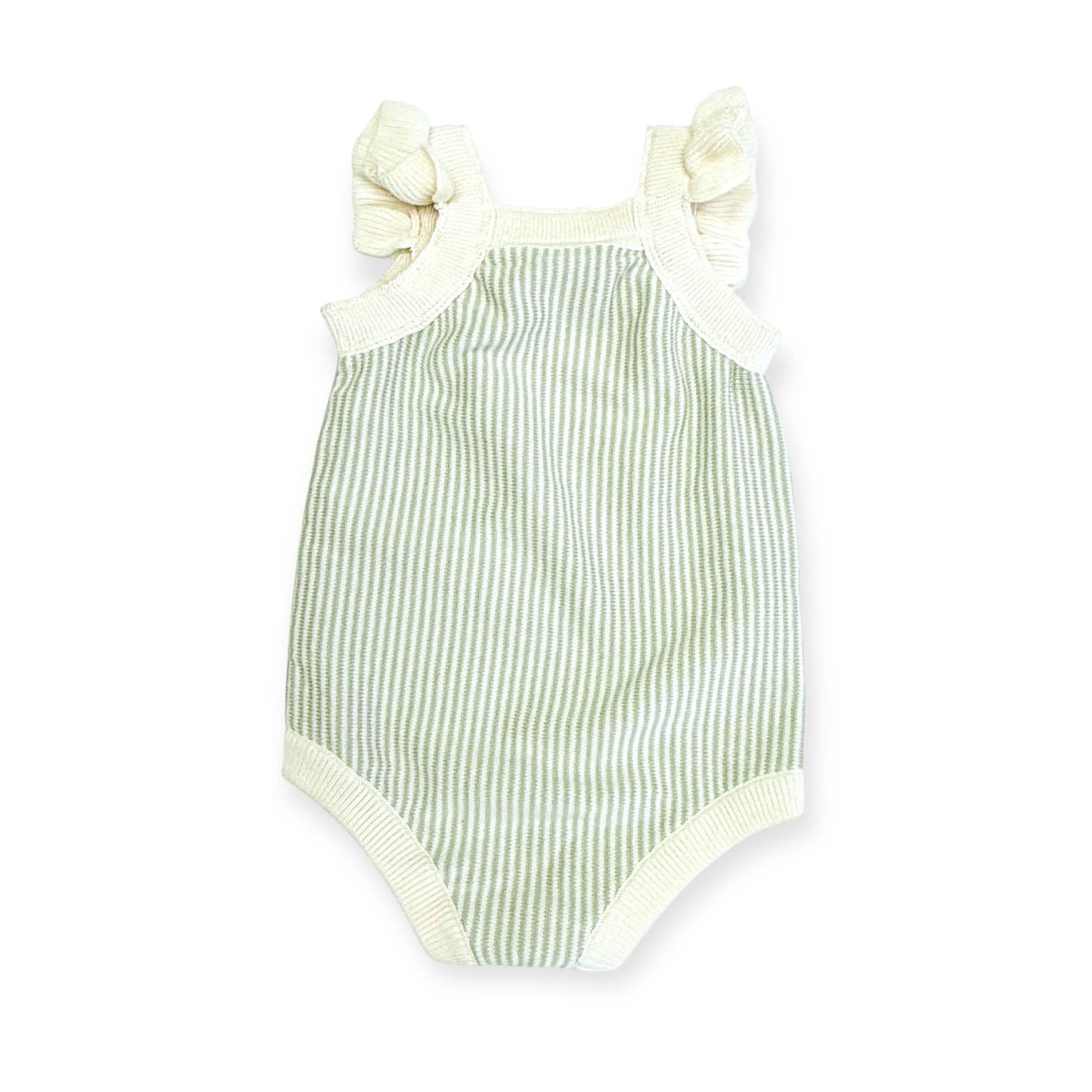 Cherry Stripe Embroidered Baby Ruffle Romper Set (Organic)