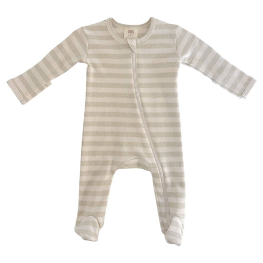 SAGE STRIPE ORGANIC ZIP FOOTIE