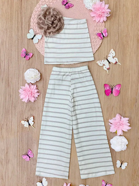 SANDY STROLL STRIPED ONE-SHOULDER TOP AND PALAZZO PANTS SET