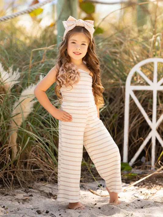 SANDY STROLL STRIPED ONE-SHOULDER TOP AND PALAZZO PANTS SET